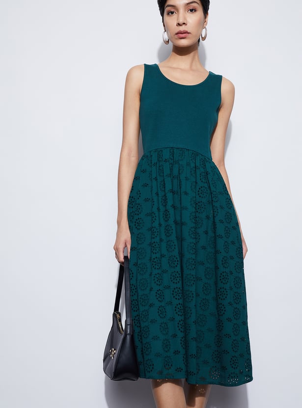 CODE Schiffli Scoop Neck A-Line Dress