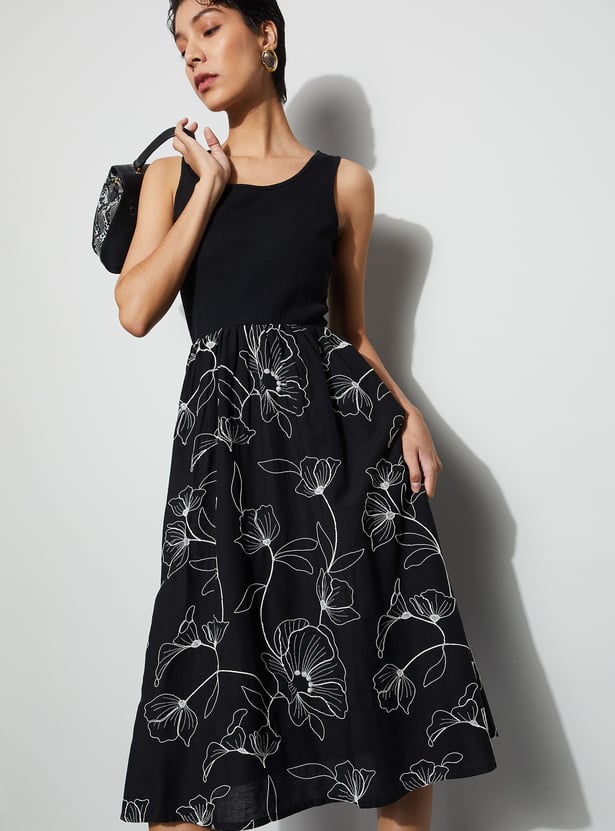 CODE Floral Embroidered Midi Dress