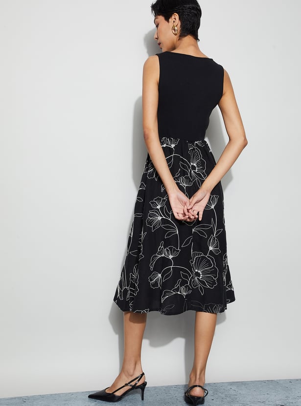CODE Floral Embroidered Midi Dress