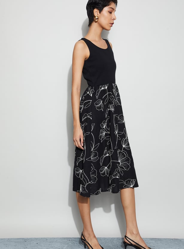 CODE Floral Embroidered Midi Dress