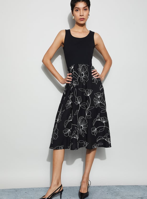 CODE Floral Embroidered Midi Dress