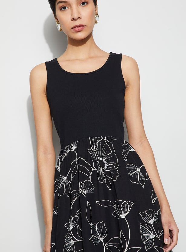CODE Floral Embroidered Midi Dress
