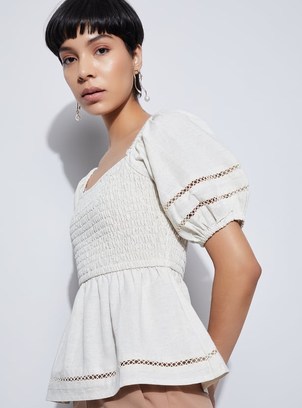 CODE Smocked Peplum Top