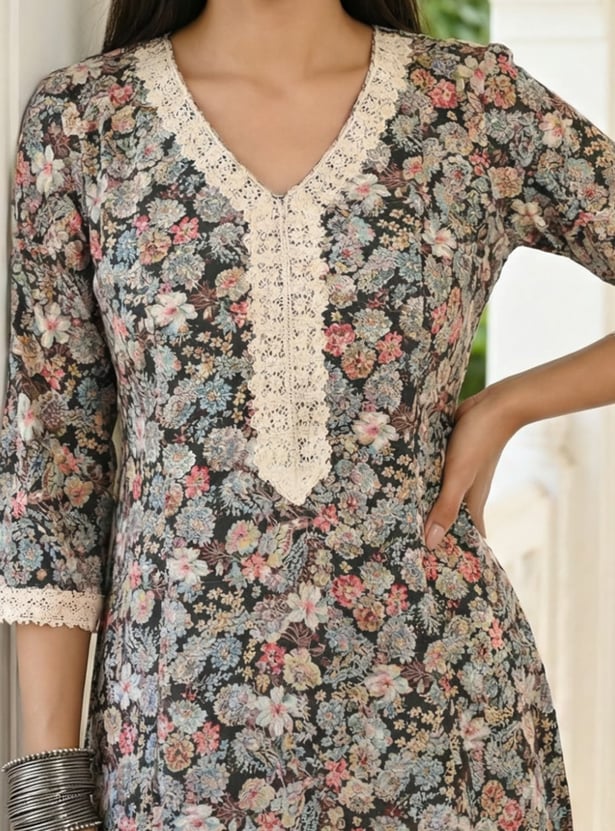 AURELIA Floral Print Straight Kurta Set