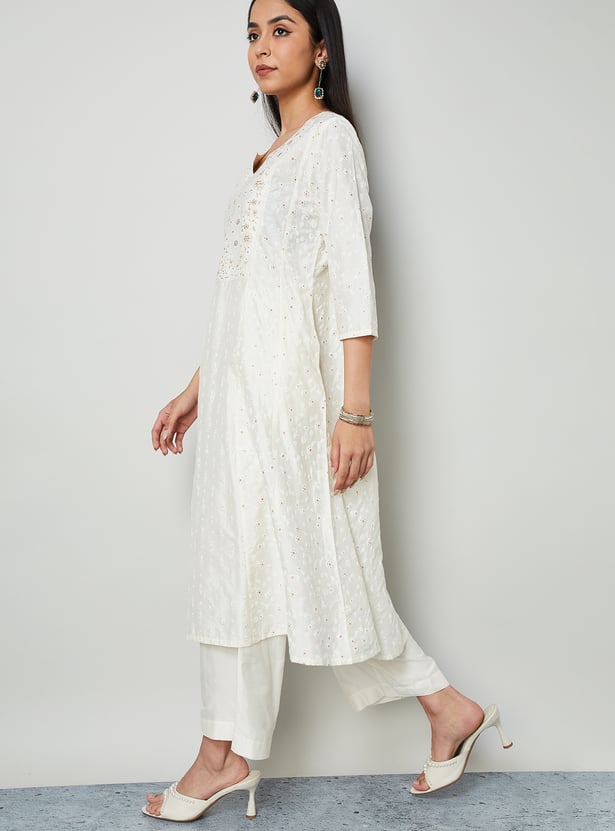 MELANGE Embroidered A-line Kurta