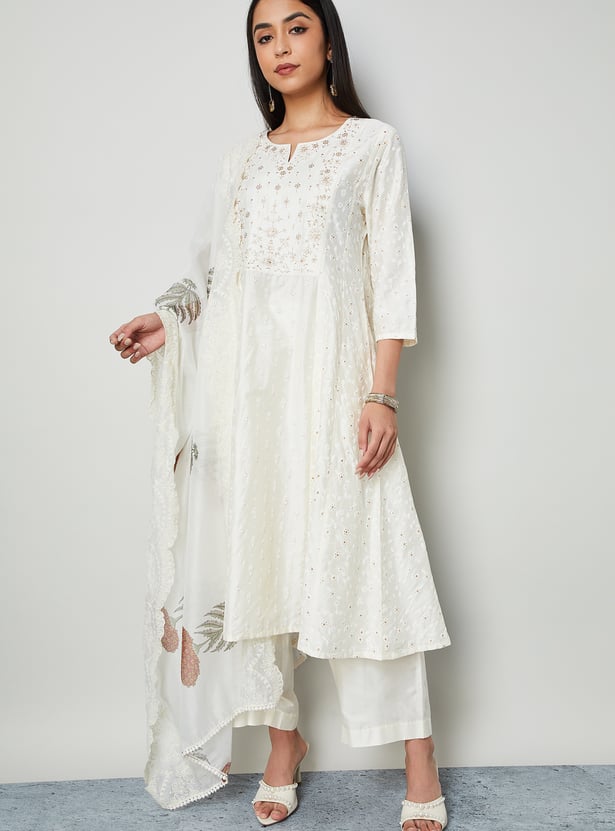 MELANGE Embroidered A-line Kurta
