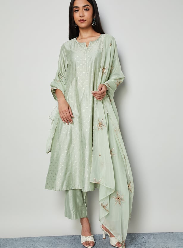 MELANGE Embroidered A-Line Kurta