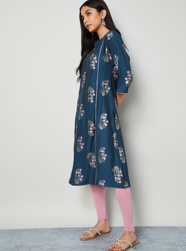 MELANGE Floral Print Straight Kurta