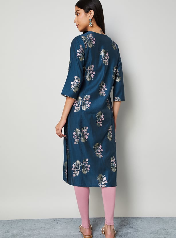 MELANGE Floral Print Straight Kurta