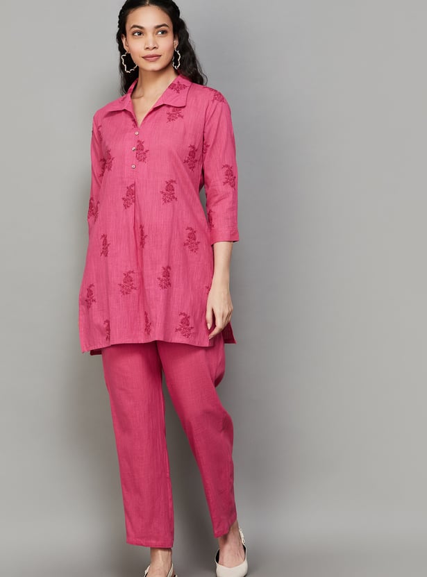 SPAN Embroidered Straight Kurti Set