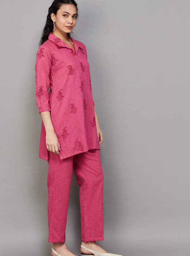 SPAN Embroidered Straight Kurti Set