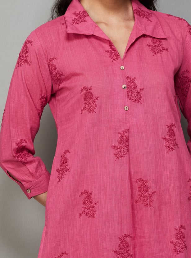 SPAN Embroidered Straight Kurti Set