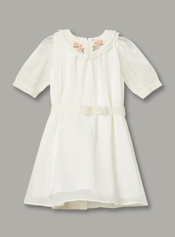 PEPPERMINT Girls Embroidered Belted Dress