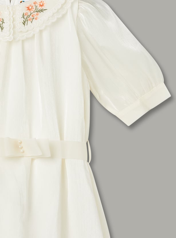 PEPPERMINT Girls Embroidered Belted Dress
