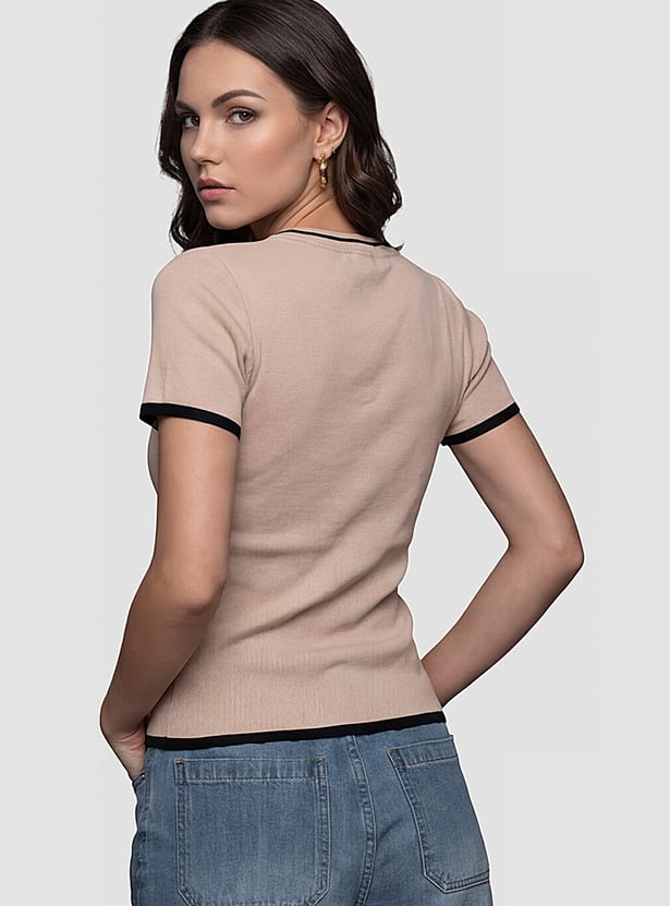 KRAUS Solid V-Neck Short Top