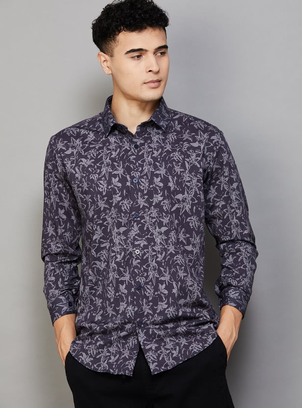 V DOT Floral Slim Fit Shirt