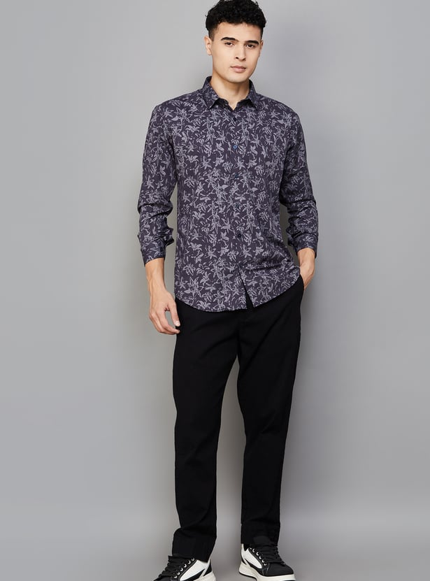 V DOT Floral Slim Fit Shirt