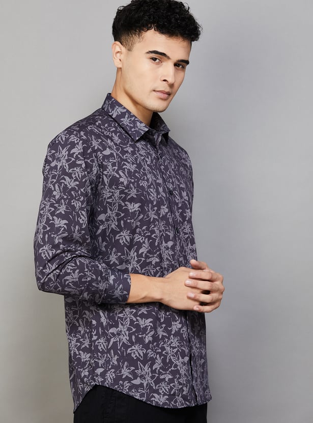 V DOT Floral Slim Fit Shirt