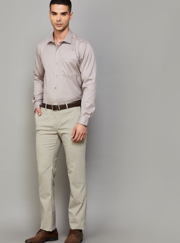 ARROW Solid Slim Straight Formal Trousers