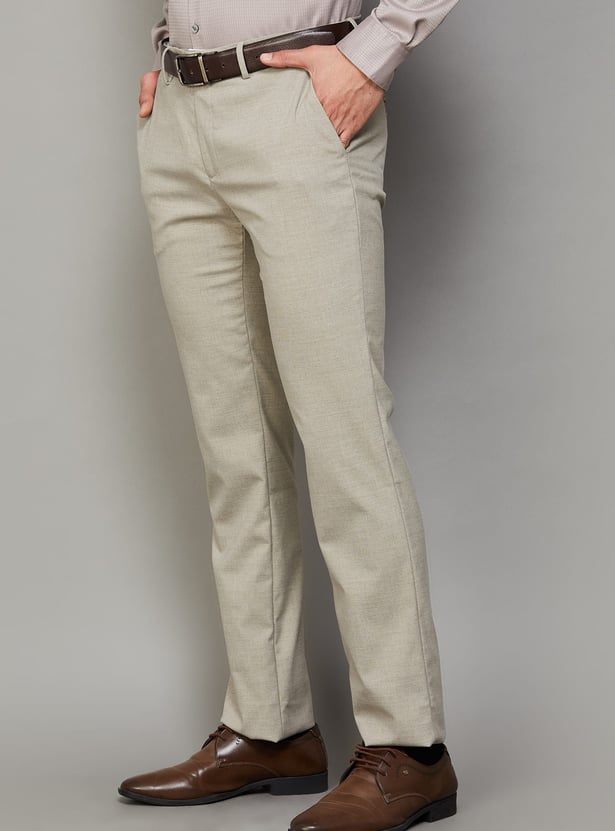 ARROW Solid Slim Straight Formal Trousers
