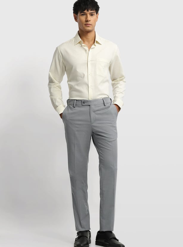 ARROW Textured Slim Straight Formal Trousers