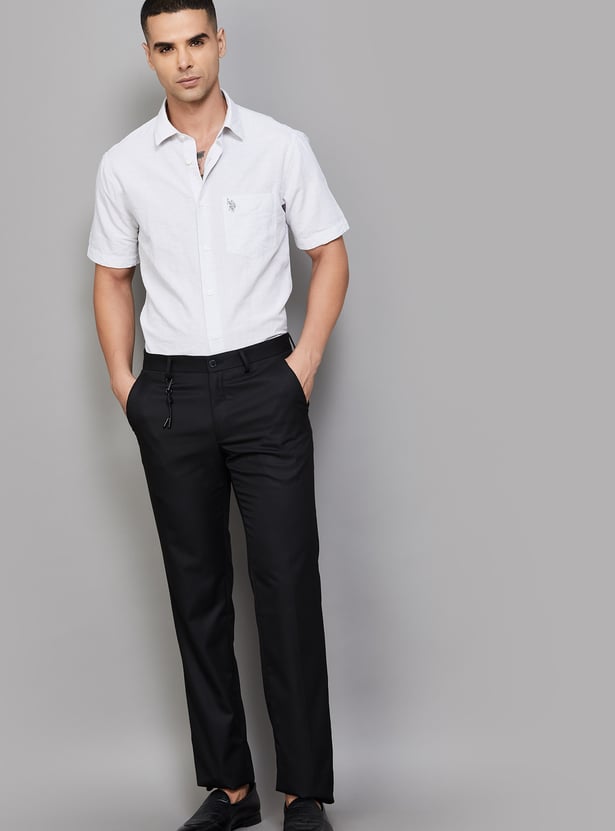 V DOT Textured Slim Fit Trousers