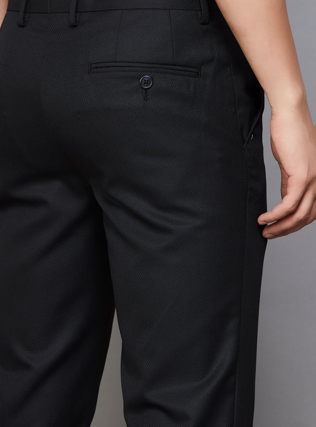 V DOT Textured Slim Fit Trousers