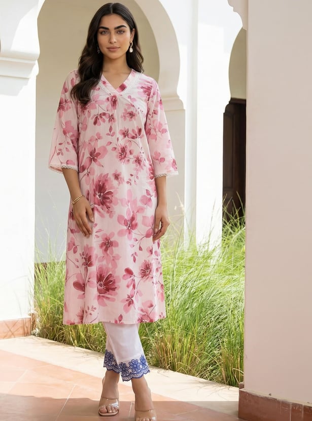 AURELIA Floral Print Straight Kurta