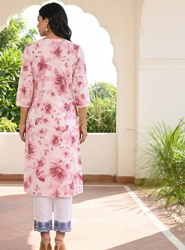 AURELIA Floral Print Straight Kurta