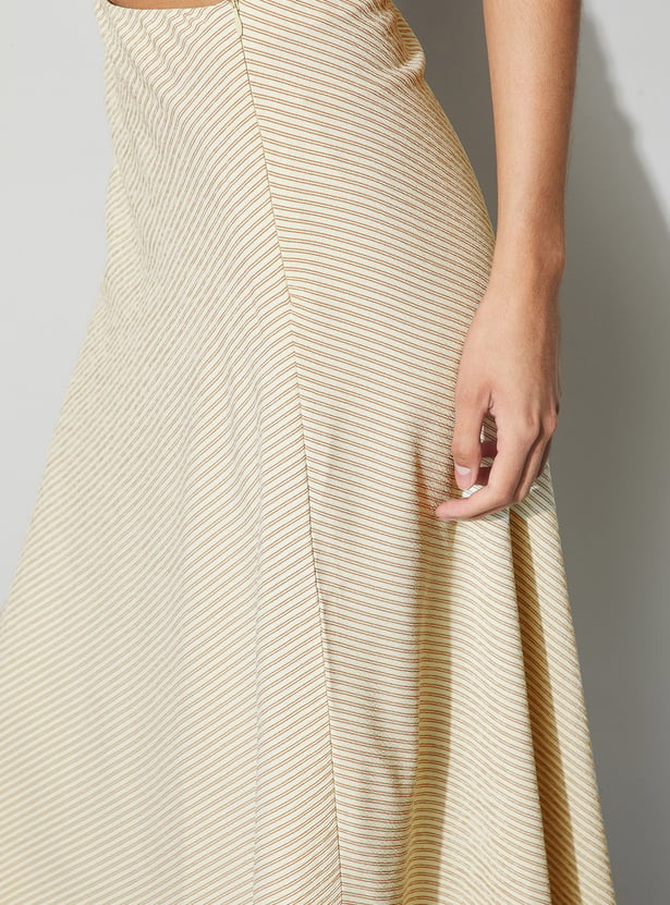 CODE Striped Midi Skirt