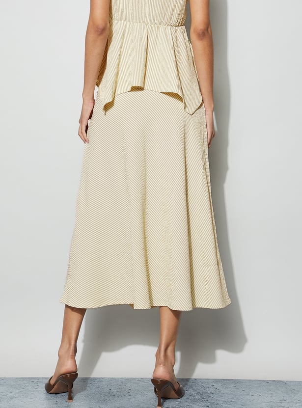 CODE Striped Midi Skirt