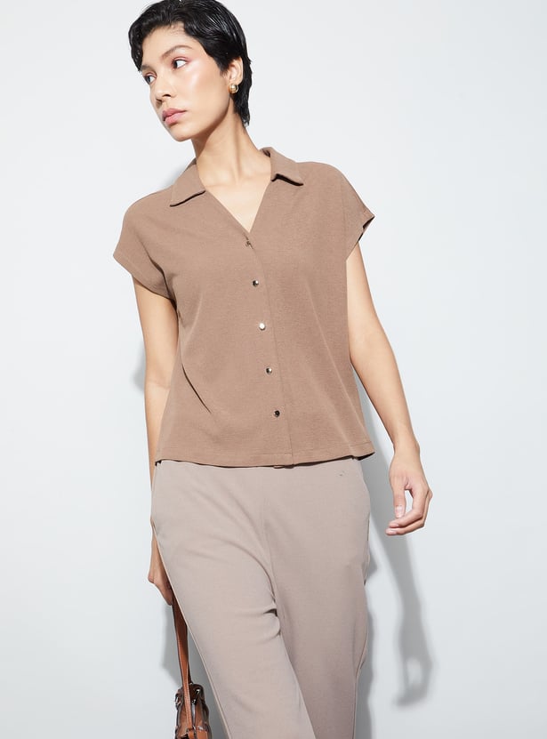 CODE Solid Shirt Style Top