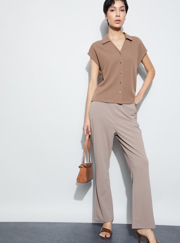 CODE Solid Shirt Style Top