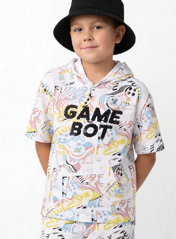 FAME FOREVER Boys Printed Hooded T-shirt