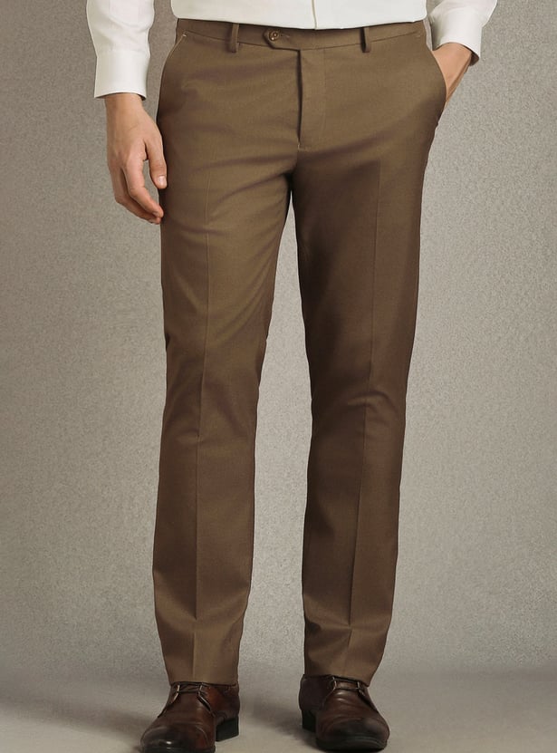 LOUIS PHILIPPE Solid Slim Straight Formal Trousers