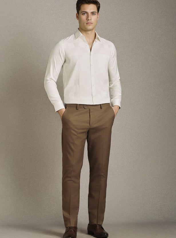 LOUIS PHILIPPE Solid Slim Straight Formal Trousers