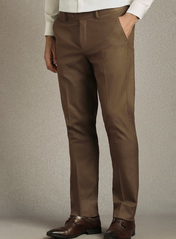 LOUIS PHILIPPE Solid Slim Straight Formal Trousers