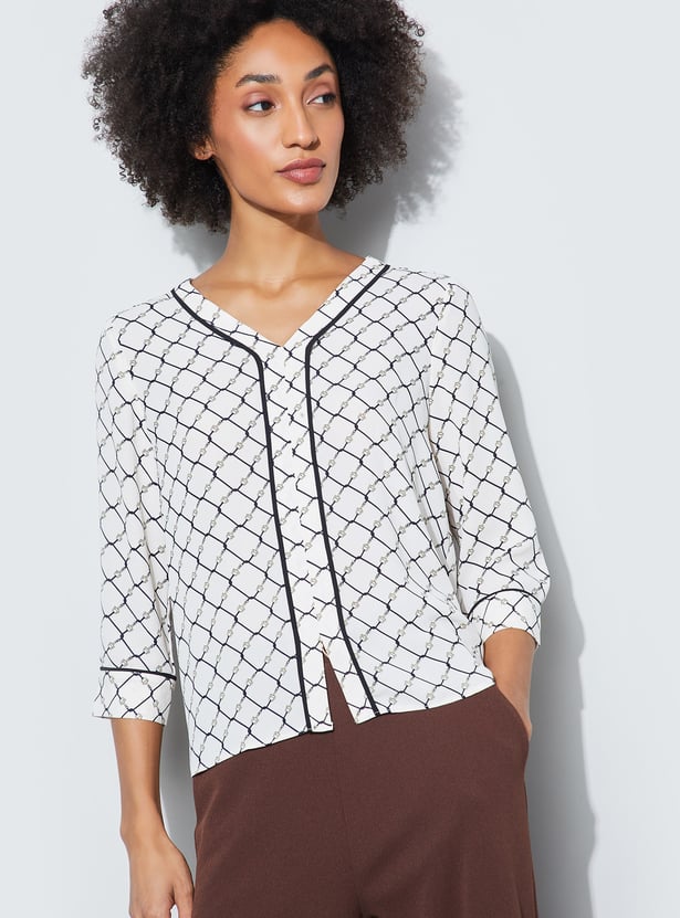 CODE CLASSIC Printed V-Neck Top