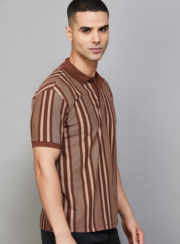 ALLEN SOLLY Striped Polo T-shirt