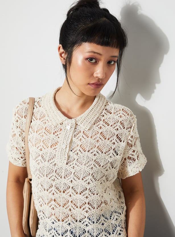 GINGER Crocheted Polo T-shirt
