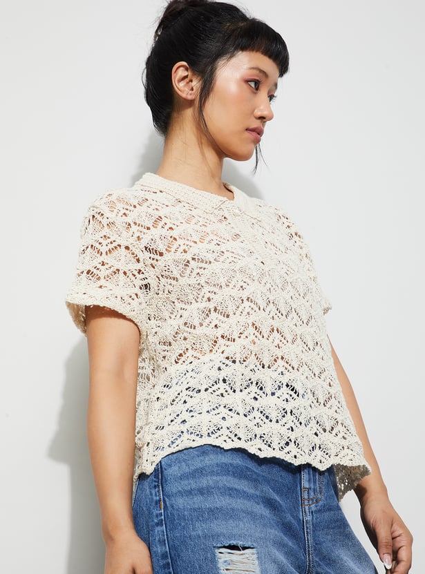 GINGER Crocheted Polo T-shirt