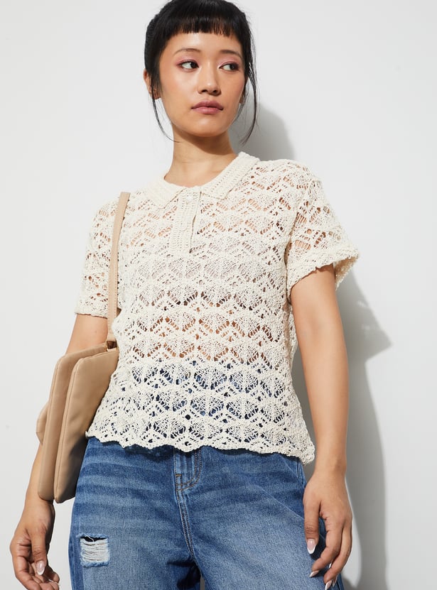 GINGER Crocheted Polo T-shirt