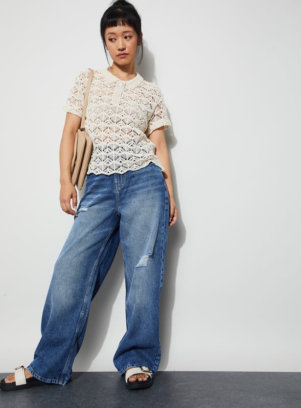 GINGER Crocheted Polo T-shirt