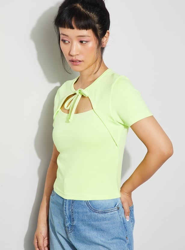 GINGER Solid Tie-Up Neck Top