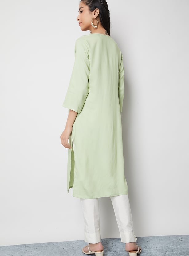 MELANGE Embroidered Straight Notched Neck Kurta