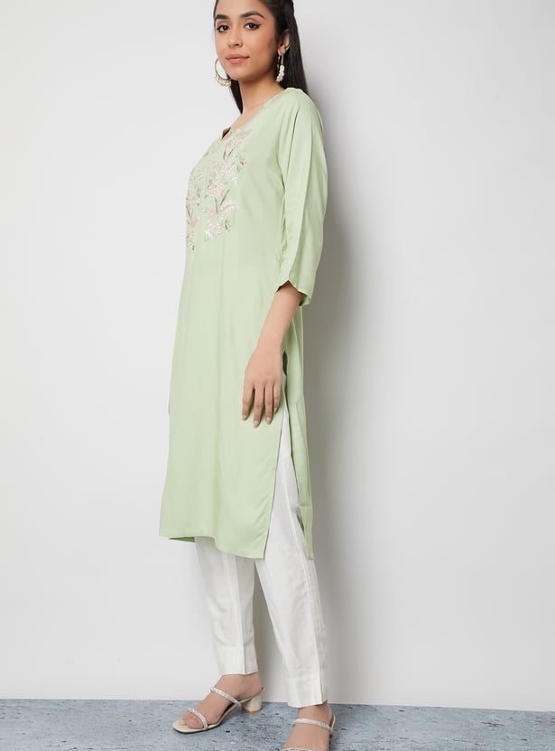 MELANGE Embroidered Straight Notched Neck Kurta