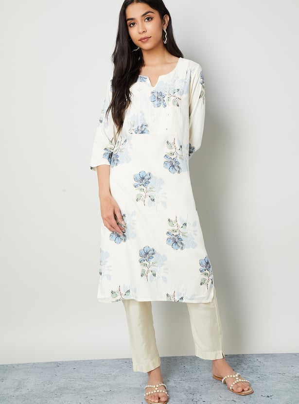 MELANGE Floral Print Straight Kurta
