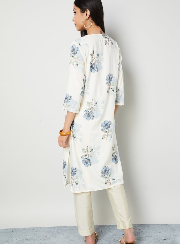 MELANGE Floral Print Straight Kurta