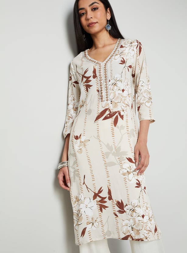 MELANGE Floral Print Straight Kurta