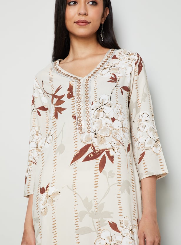 MELANGE Floral Print Straight Kurta